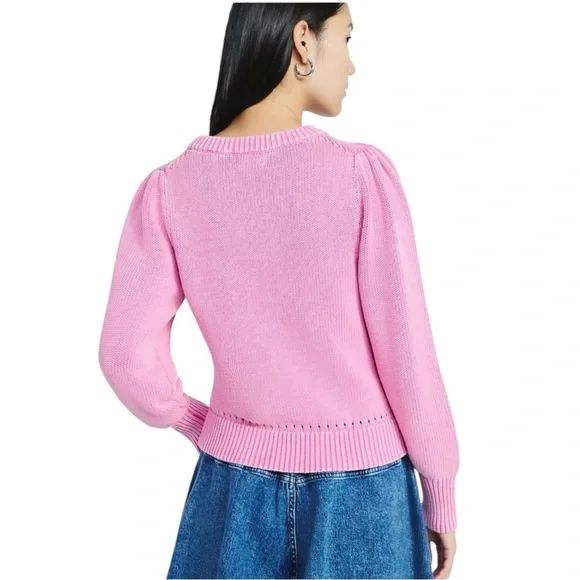 Scoop Women's Large Long Sleeve Puff Shoulder Sweater Acid Wash Dusky Pink NWT - Picture 4 of 11